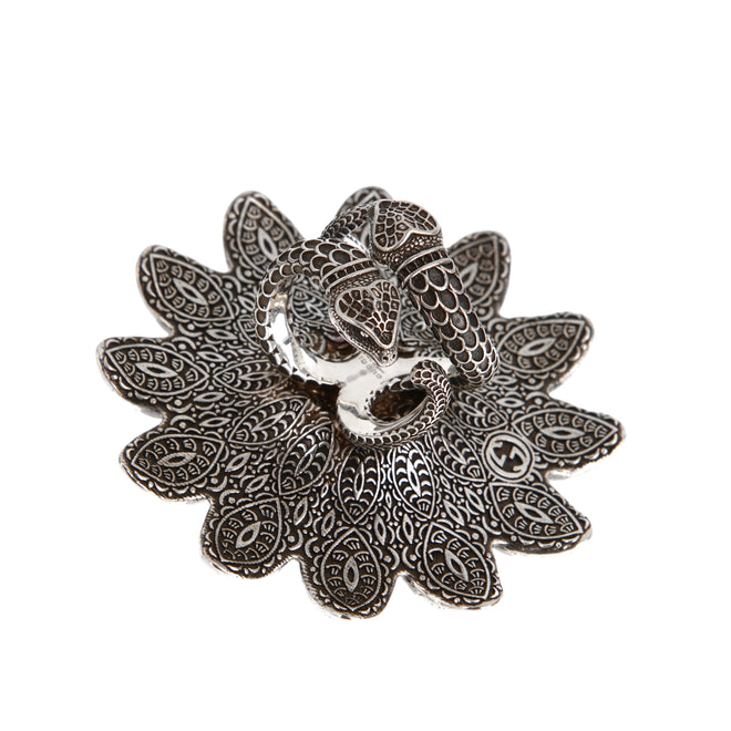 Gucci Sterling Silver and Enamel Daisy Ring with Snake Detail Sz 5 1/2