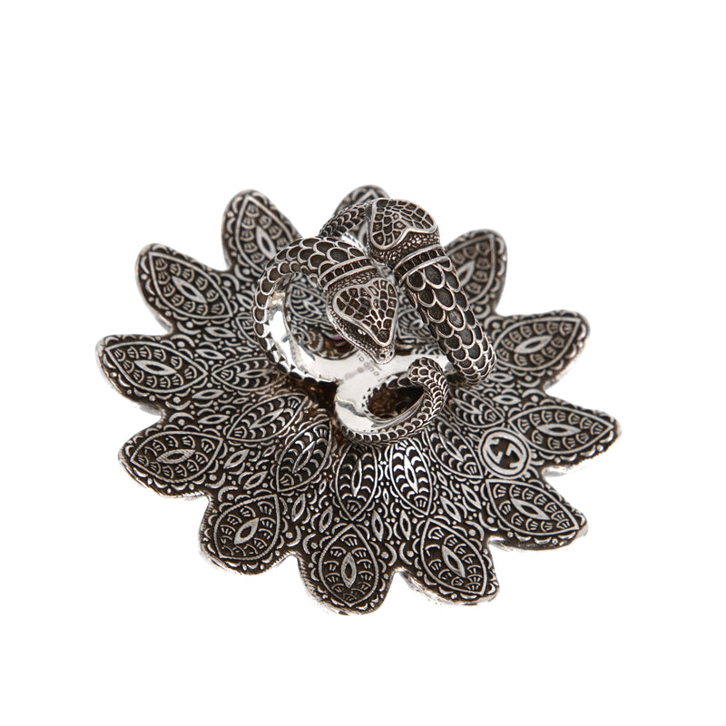 Gucci Sterling Silver and Enamel Daisy Ring with Snake Detail Sz 5 1/2