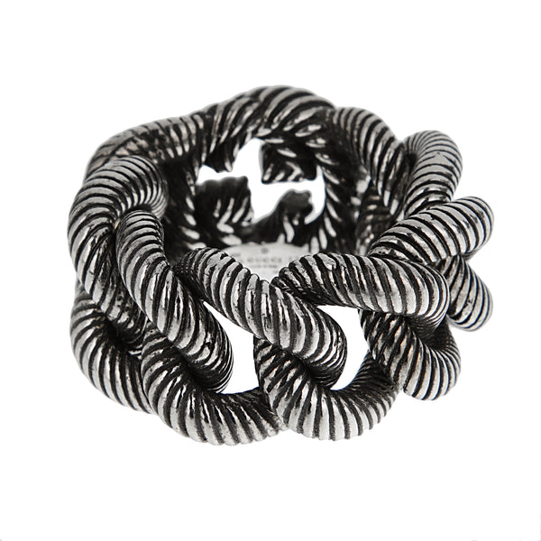 Gucci Twisted Rope Interlocking G Sterling Silver Ring Sz 10 3/4