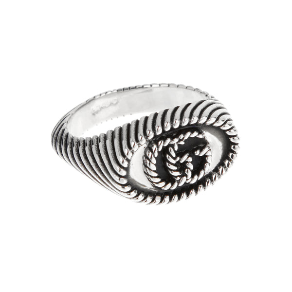 Gucci Interlocking G Rope Motif Sterling Silver Ring Sz 2 1/2