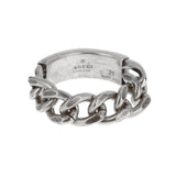Gucci Enamel Logo Sterling Silver Chain Link Ring Size 10