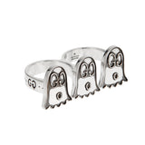 Gucci Ghost Sterling Silver Triple Motif Two Finger Ring Sz 7.75 & 9.25