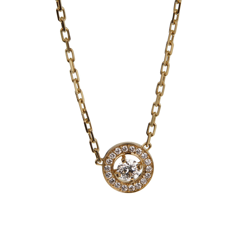Boucheron 18k Yellow Gold Diamond Solitaire Pendant Necklace