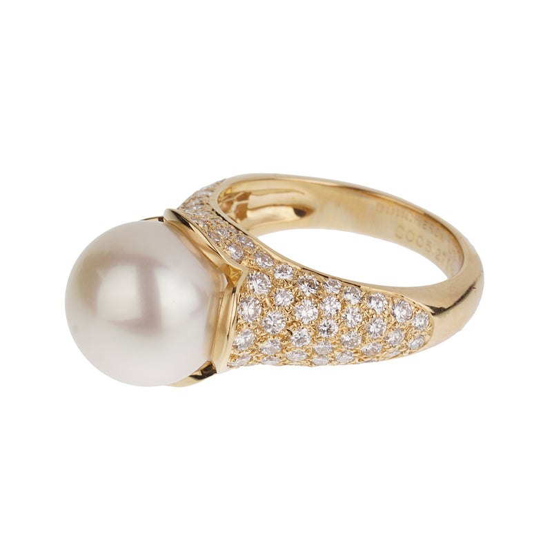 Boucheron Vintage Pearl Diamond 18k Yellow Gold Cocktail Ring 3