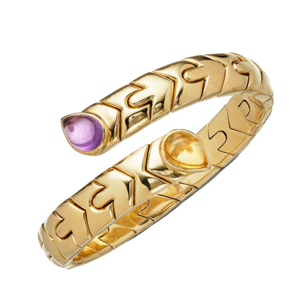 Bvlgari Alveare 18K Yellow Gold Bypass Cuff with Amethyst & Citrine Ca