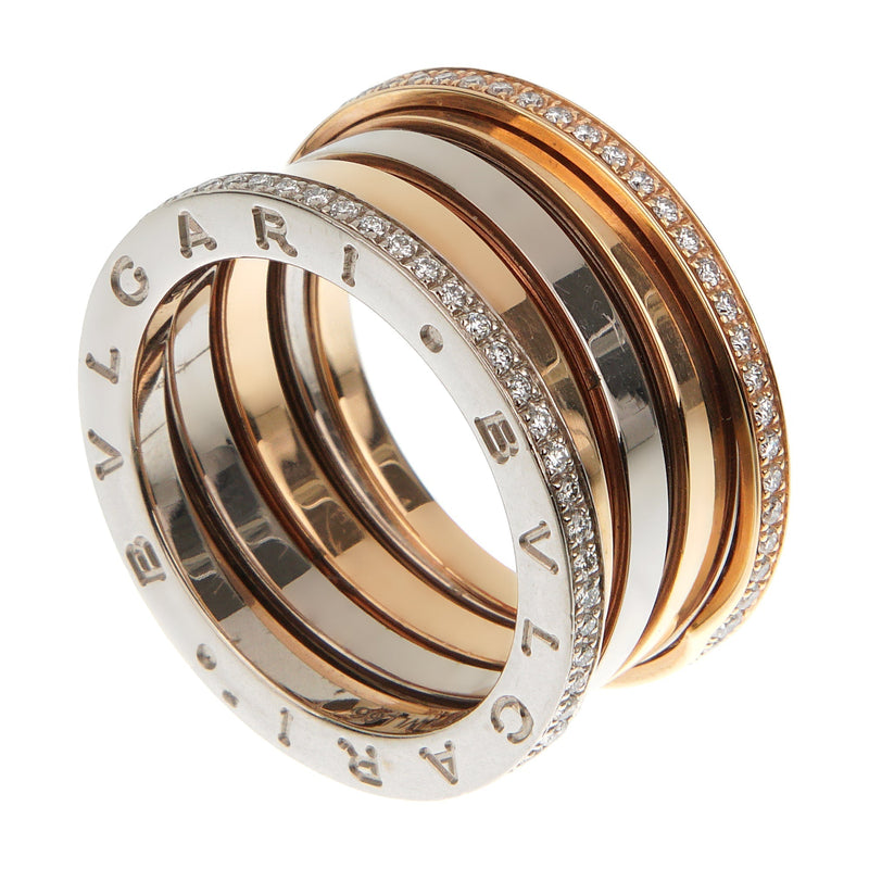 Bvlgari B.zero1 White Rose Gold Diamond Band Ring Sz 7 1 2