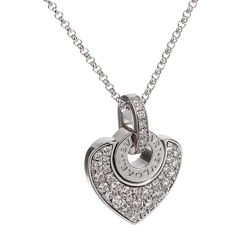 Bvlgari Bvlgari Diamond 18k White Gold Vintage Heart Pendant Necklace Opulent Jewelers