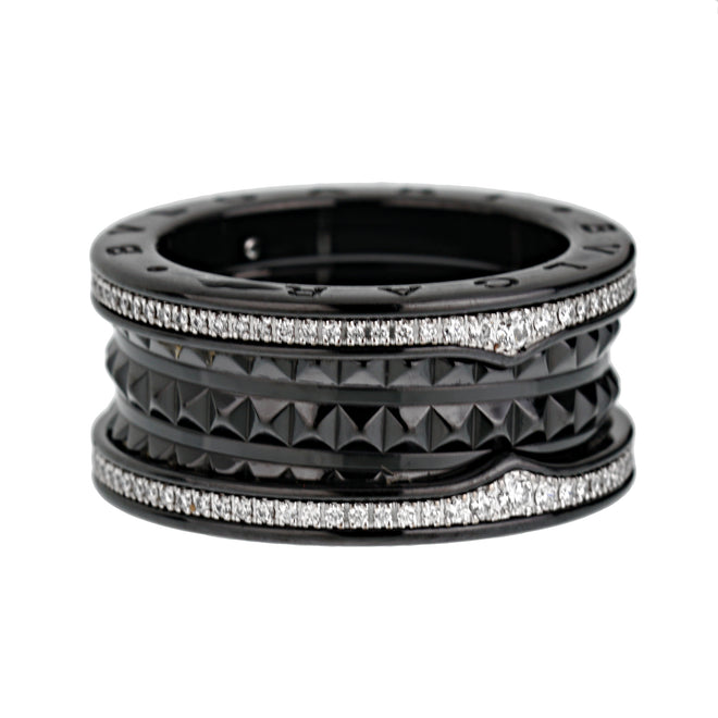 Bvlgari Bzero1 Ceramic Diamond Studded Band 18k White Gold Ring