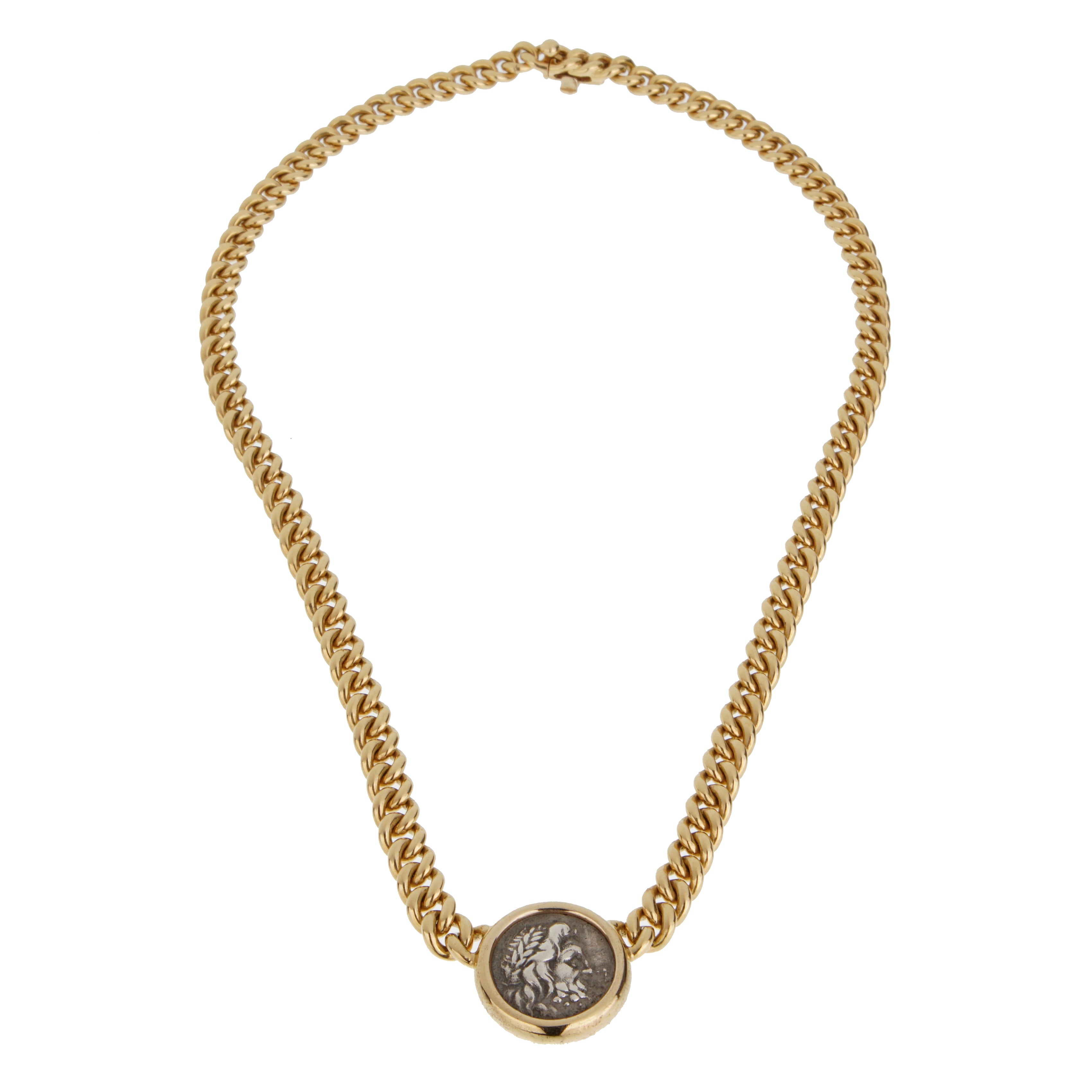 Bvlgari Monete 18k yellow gold ancient Greek coin pendant necklace