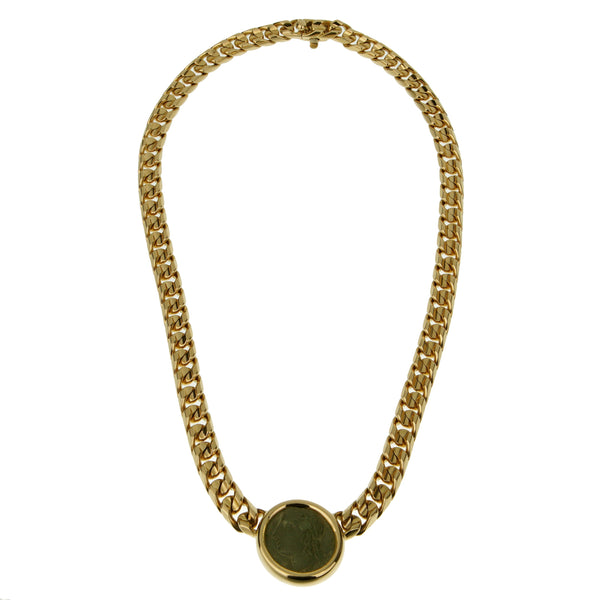 Bvlgari Monete Vintage Curb Yellow Gold Ancient Coin Necklace 0003509