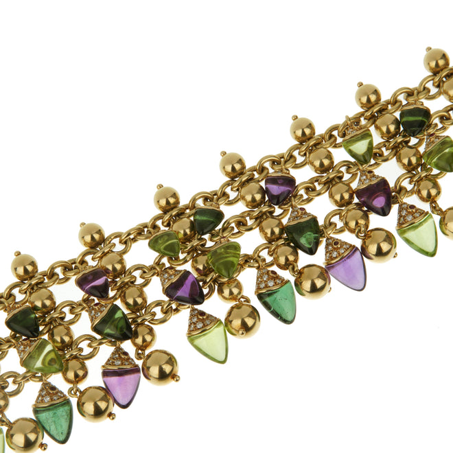 Bvlgari Naturalia Amethyst Tourmaline Peridot Diamond Gold Bracelet