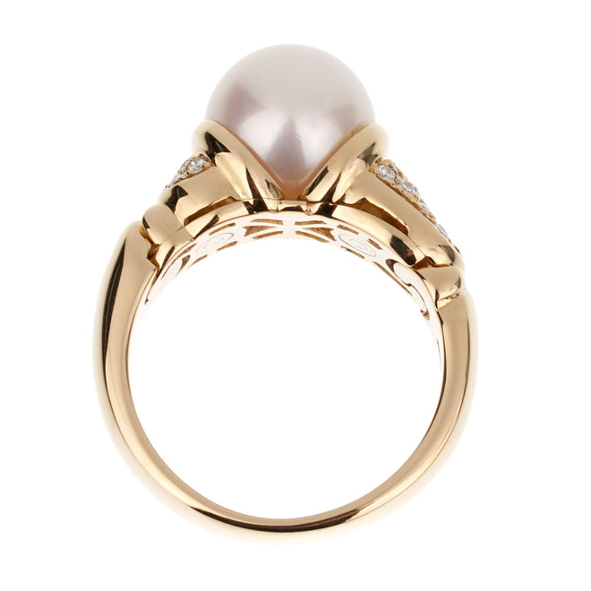 Bvlgari Vintage Pearl Diamond 18k Yellow Gold Cocktail Ring Sz 5 3/4 0003590