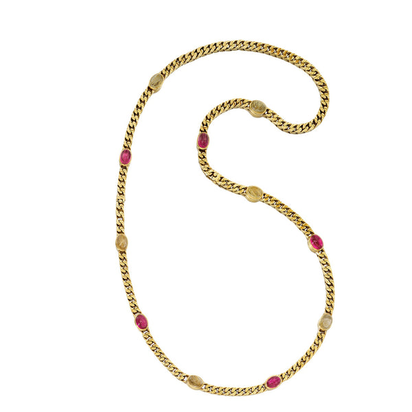 Bvlgari Vintage Pink Tourmaline Sautoir Yellow Gold Necklace