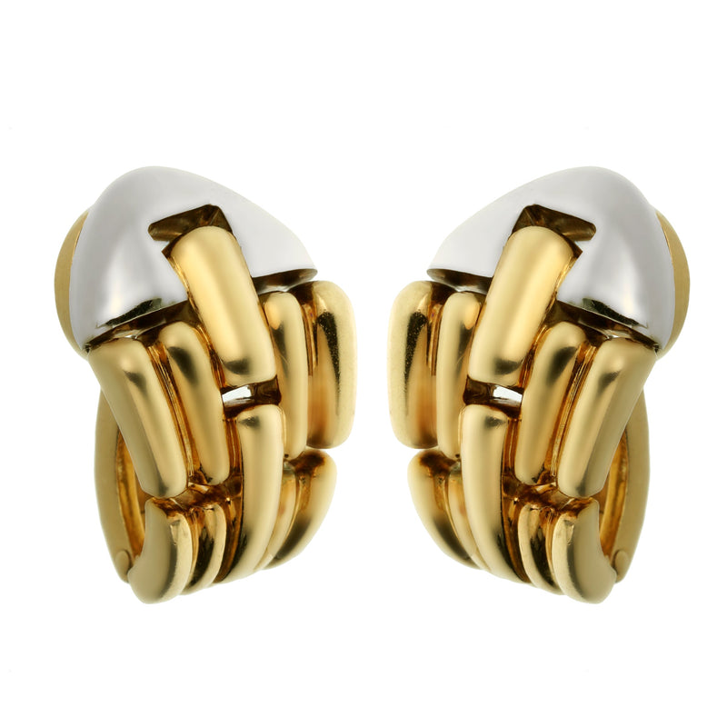 Bvlgari Vintage Yellow & White Gold Hoop Clip On Earrings 0003430