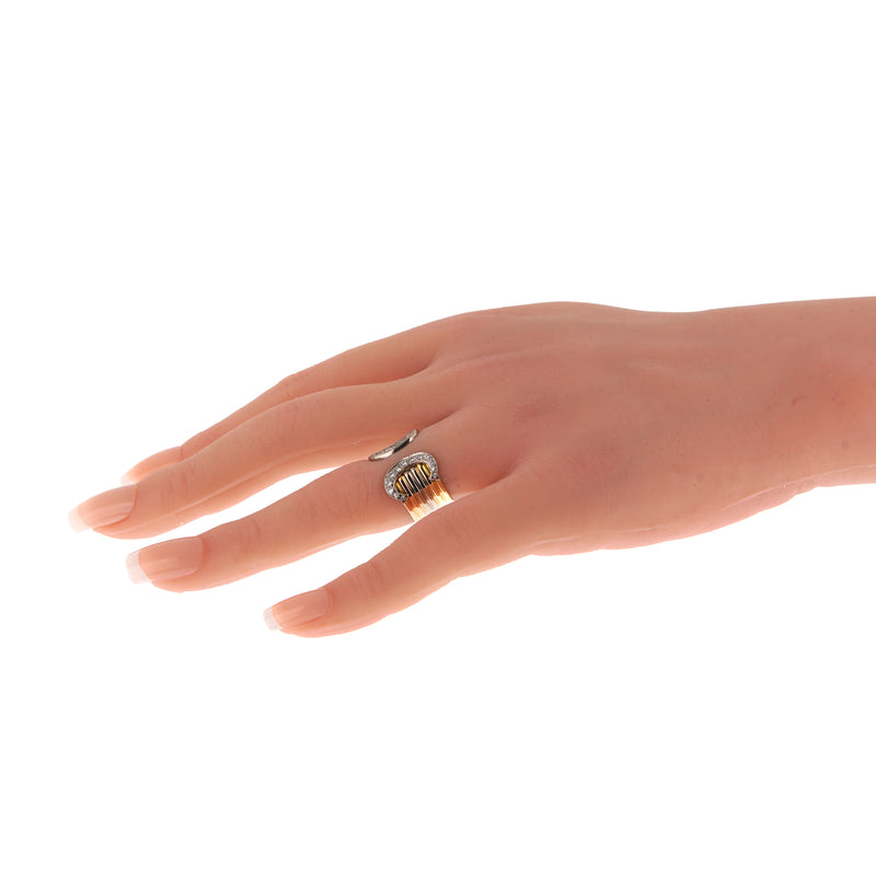 Cartier Double C Vintage Diamond 18k Tri-Color Gold Ring