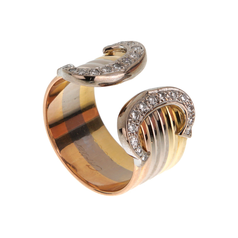 Cartier Double C Vintage Diamond 18k Tri-Color Gold Ring