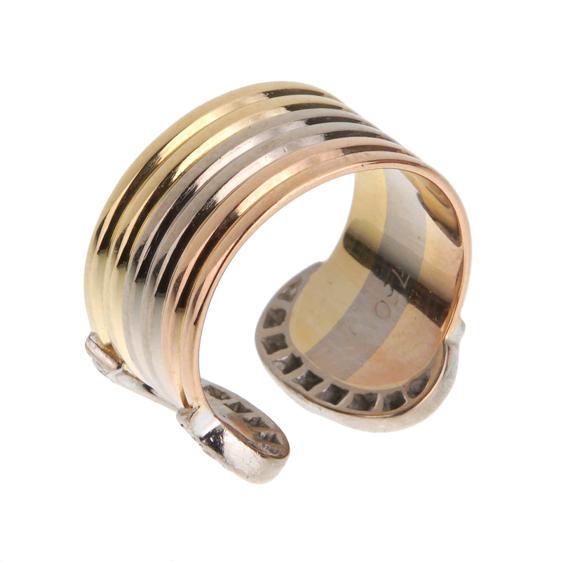 Cartier Double C Vintage Diamond 18k Tri-Color Gold Ring