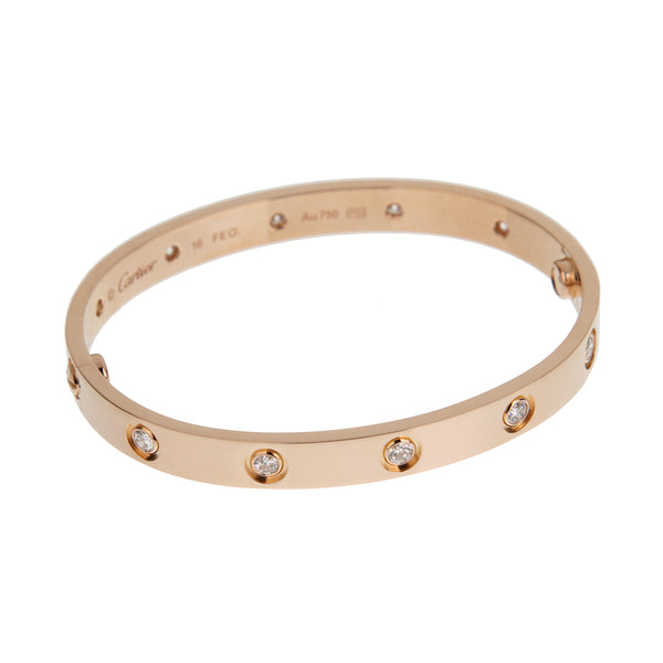 Cartier Love Bracelet Classic 10 Diamond 18 Rose Gold Sz 16