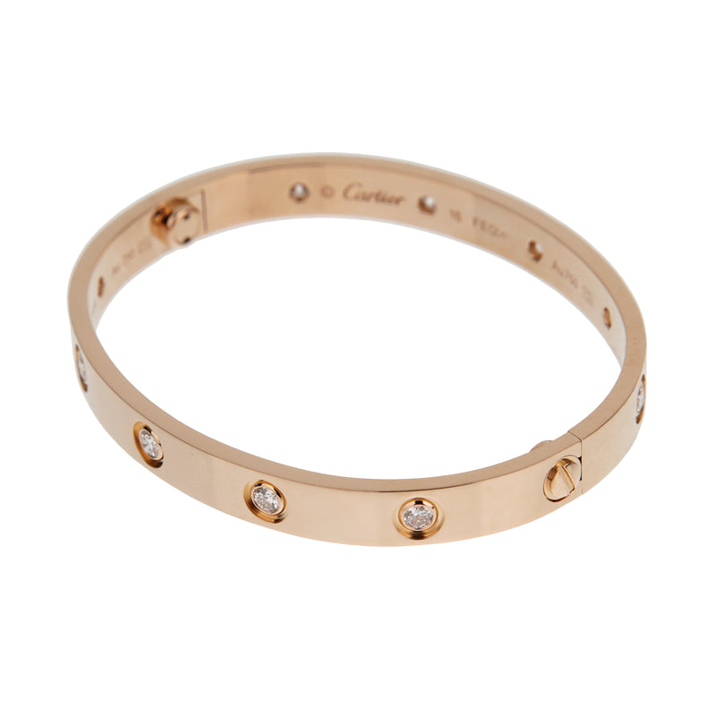 Cartier Love Bracelet Classic 10 Diamond 18 Rose Gold Sz 16