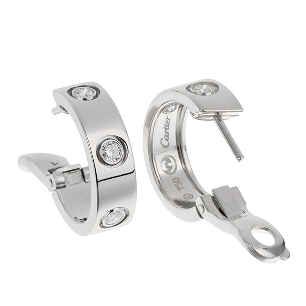 Cartier Love Classic 6 Diamond 18k White Gold Hoop Earrings