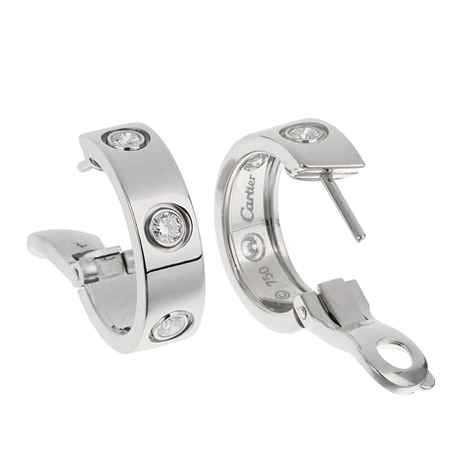 Cartier Love Classic 6 Diamond 18k White Gold Hoop Earrings