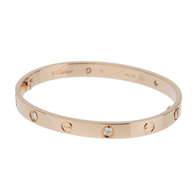 Cartier ローズゴールド サイズ49 ,4 ダイヤモンド Cartier Love Classic 4 Diamond Bracelet 18k Rose Gold