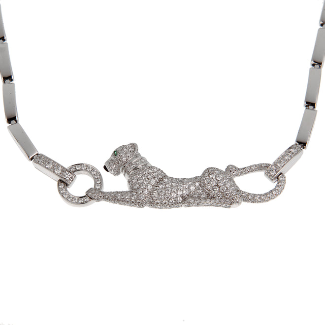Cartier Panthère Diamond Pendant Necklace 18k White Gold