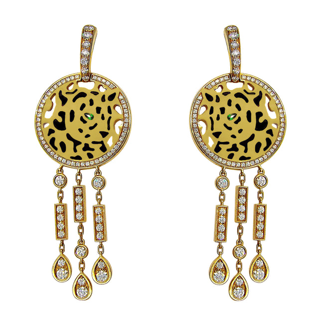 Cartier Panthere Diamond Enamel Yellow Gold Earrings 0003449