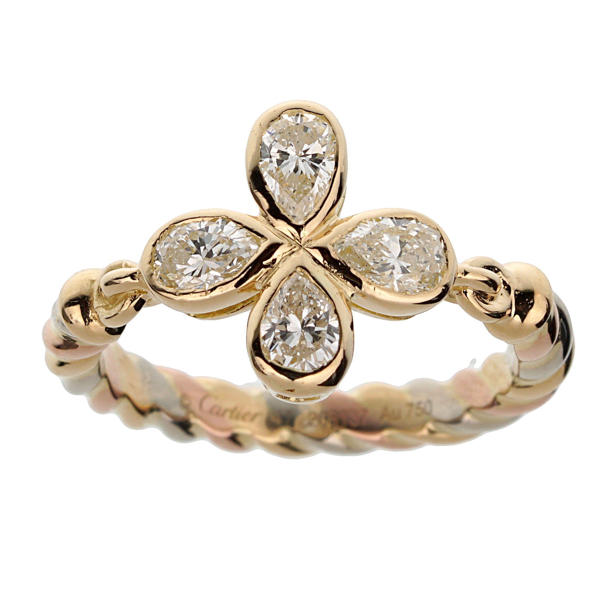 Cartier Tri Color 18k Gold Pear Shaped Diamond Cocktail Ring