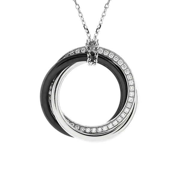 Cartier 18k White Gold Diamond Ceramic Trinity Pendant Necklace