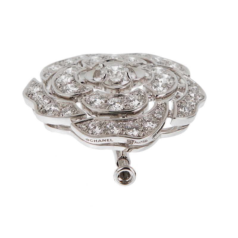 Chanel Bouton de Camélia Diamond Brooch Pendant 18k White Gold