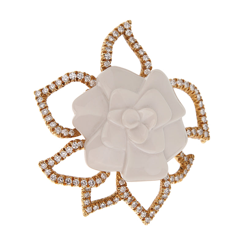 Chanel Camélia Diamond Brooch Pendant Necklace 18k Yellow Gold