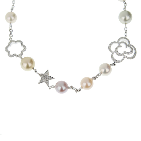 Chanel Camellia & Comete Motif Pearl Diamond White Gold Necklace 0003507