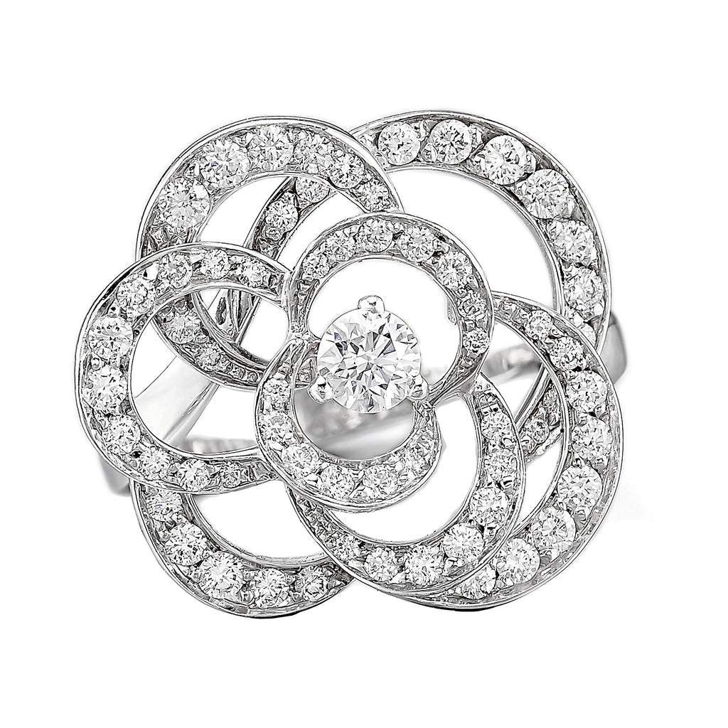 Chanel Fil De Camellia Diamond 18k White Gold Cocktail Ring