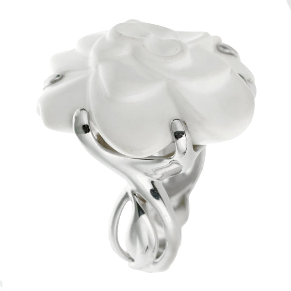 Chanel Camellia Large Agate White Gold Cocktial Ring 0003442