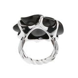 Chanel Camellia Large Onyx 18k White Gold Cocktail Ring Sz 5 1/2 0003906