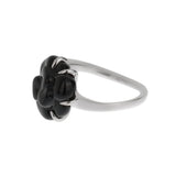 Chanel Camellia Onyx Diamond 18k White Gold Cocktail Ring 0003641
