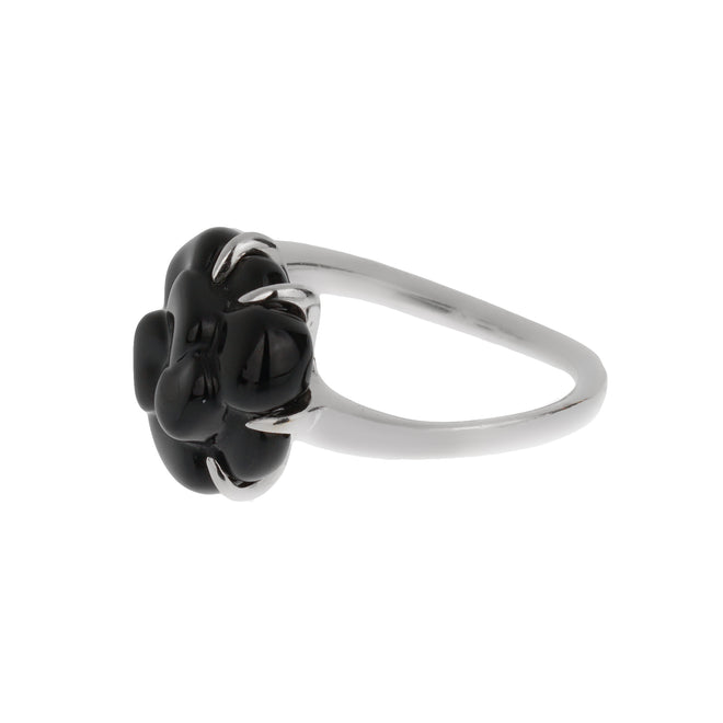 Chanel Camelia Onyx Diamond 18k White Gold Cocktail Ring