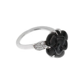 Chanel Camellia Onyx Diamond 18k White Gold Cocktail Ring 0003641