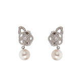 Chanel Fil de Camelia Diamond Pearl Drop Earrings 18K White Gold 0003987