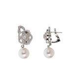 Chanel Fil de Camelia Diamond Pearl Drop Earrings 18K White Gold 0003987