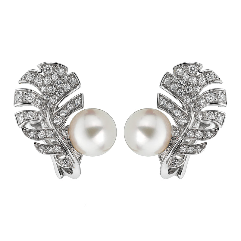 Chanel Plume de Chanel Pearl Diamond White Gold Earrings