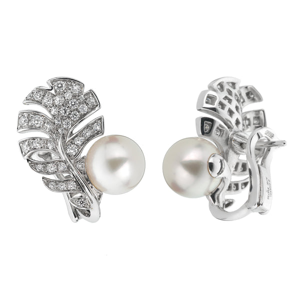 Chanel Plume De Chanel Pearl Diamond White Gold Earrings