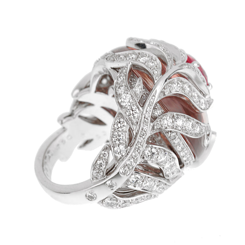 Chanel Plume Diamond, Spinel, & Morganite Cocktail Ring in 18k White Gold – Size 6