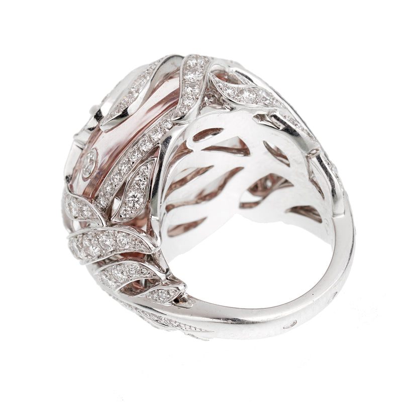 Chanel Plume Diamond, Spinel, & Morganite Cocktail Ring in 18k White Gold – Size 6