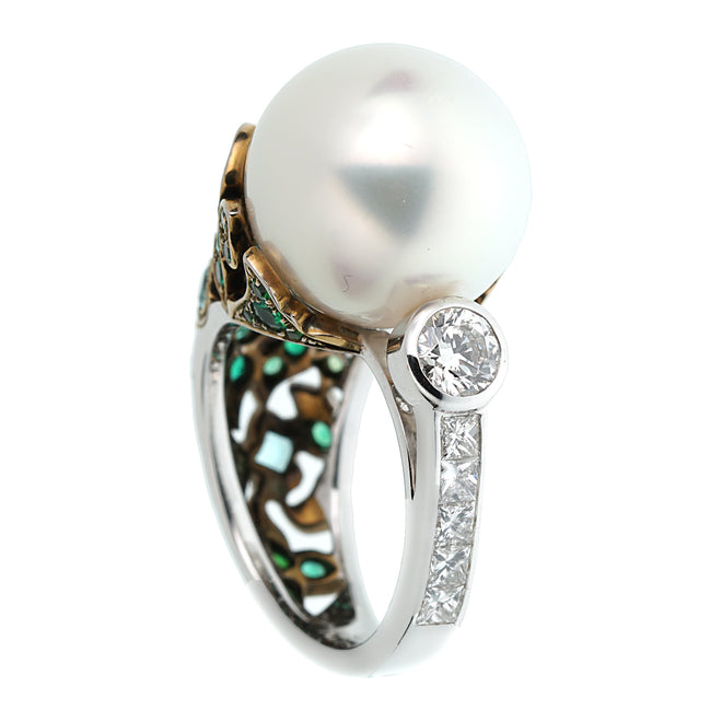 Chanel South Sea Pearl Tourmaline Diamond Ring 0003423