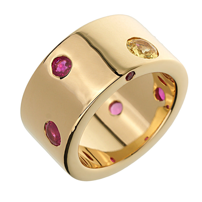 Chanel Yellow Sapphire Ruby Vintage Band Yellow Gold Ring 0003595