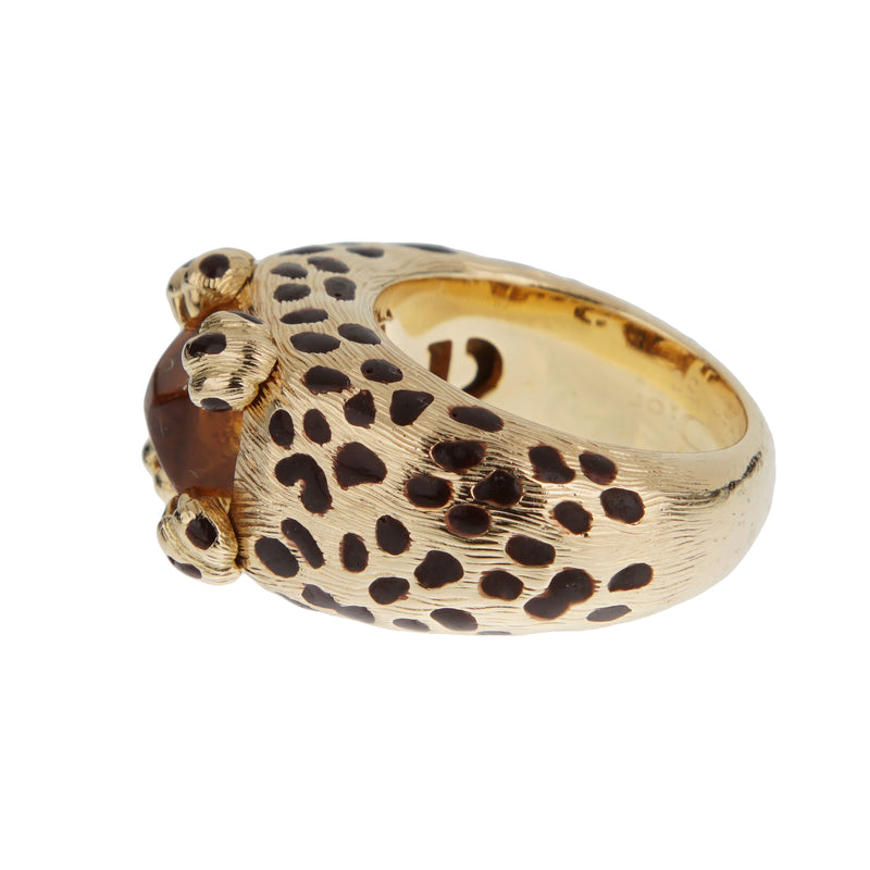 Dior Leopard 18k Yellow Gold Citrine Enamel Cocktail Ring