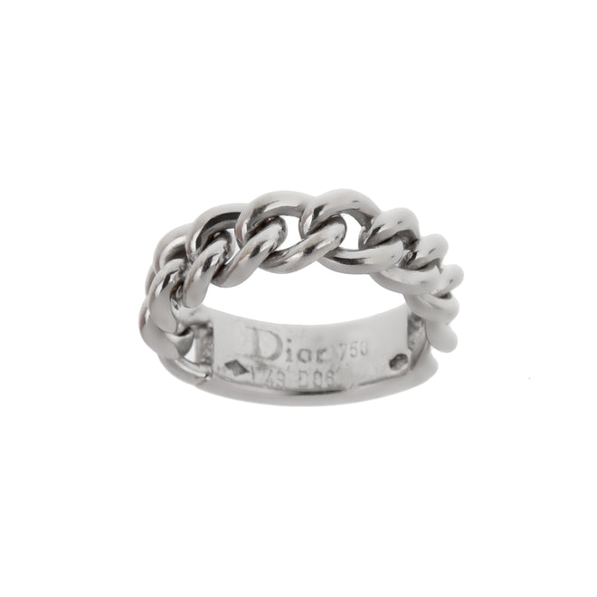 Dior 18K White Gold Diamond Gourmette Chain Link Ring