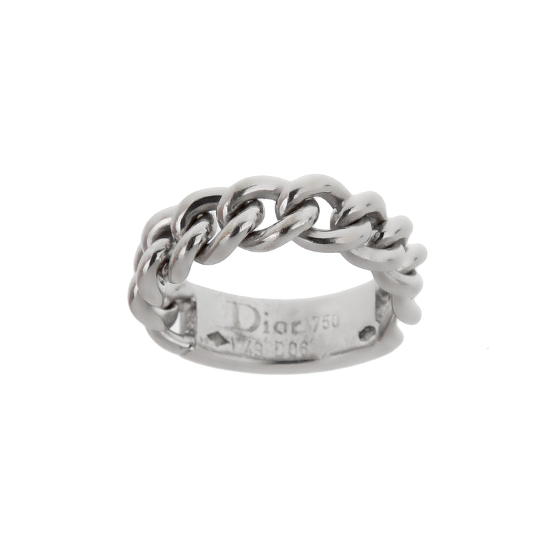 DIOR リング Dior 18K White Gold Diamond Gourmette Chain Link Ring